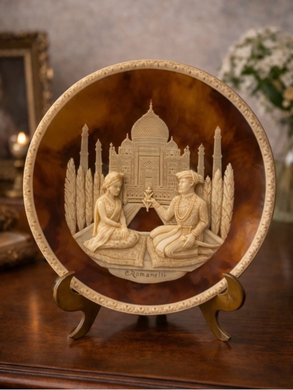 Carl Romanelli Taj Mahal Lovers Incolay Stone Plate Great Romances of History